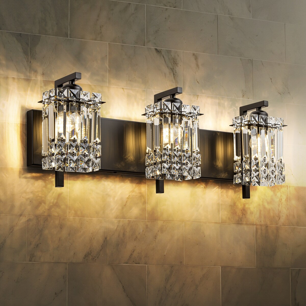 Applique murale en cristal à 3 lumières pour salle de bain, style glamour et moderne, pour miroir