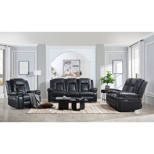 Ensemble de salon 3 pièces en cuir reconstitué avec canapé inclinable, causeuse et fauteuil