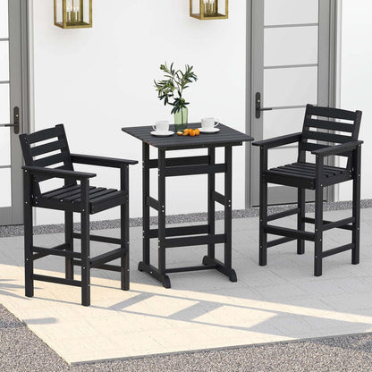 Ensemble de bistrot 3 pièces en PEHD pour patio, tabourets de bar à hauteur de comptoir avec table