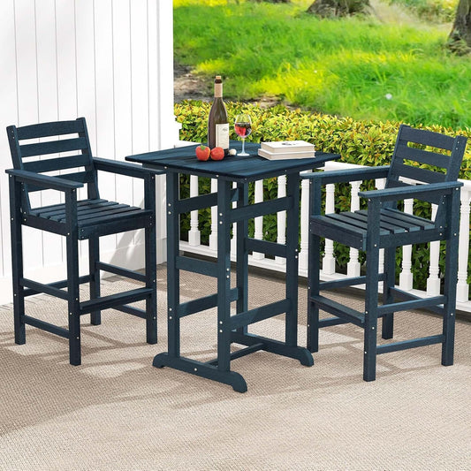 Ensemble de bistrot 3 pièces en PEHD pour patio, tabourets de bar à hauteur de comptoir avec table