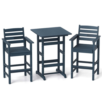 Ensemble de bistrot 3 pièces en PEHD pour patio, tabourets de bar à hauteur de comptoir avec table