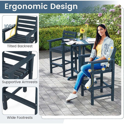 Ensemble de bistrot 3 pièces en PEHD pour patio, tabourets de bar à hauteur de comptoir avec table