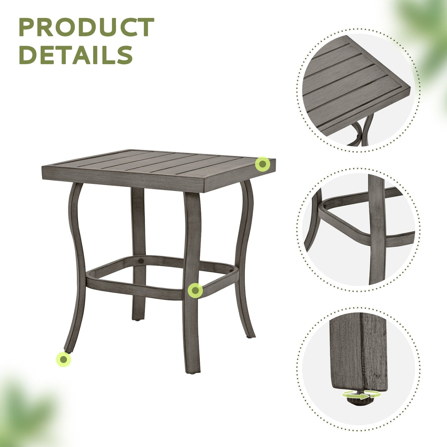 Ensemble bistro de patio 3 pièces en aluminium avec table d'appoint, fauteuils pivotants et coussins gris clair