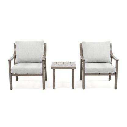 Ensemble de conversation de patio en aluminium 3 pièces avec table d'appoint et coussins