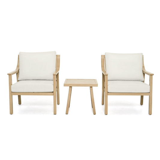 Ensemble de conversation de patio en aluminium 3 pièces avec table d'appoint et coussins