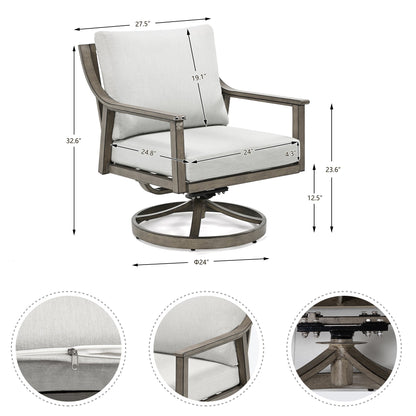 Ensemble de salon de jardin en aluminium 3 pièces avec chaises pivotantes, table d'appoint et coussins
