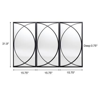 Ensemble de 3 miroirs muraux rectangulaires en métal noir - 31,9 H x 15,75 L x 0,75 P