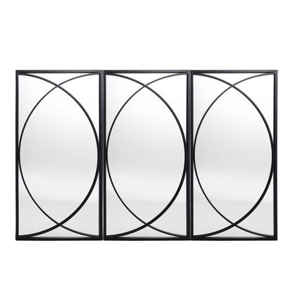 Ensemble de 3 miroirs muraux rectangulaires en métal noir - 31,9 H x 15,75 L x 0,75 P