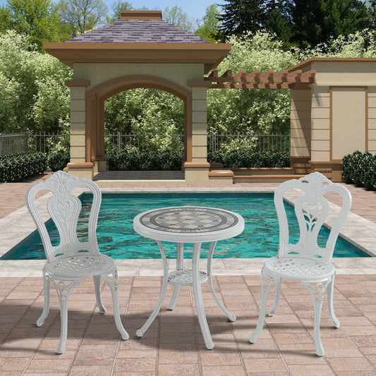 Ensemble table et chaises de bistrot 3 pièces en fonte d'aluminium