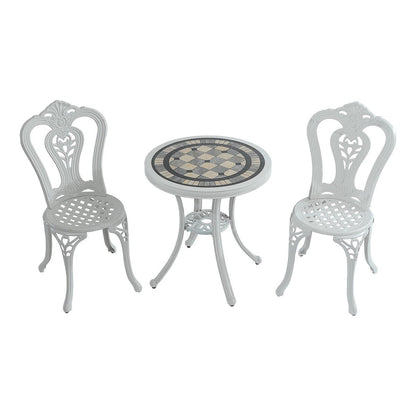 Ensemble table et chaises de bistrot 3 pièces en fonte d'aluminium