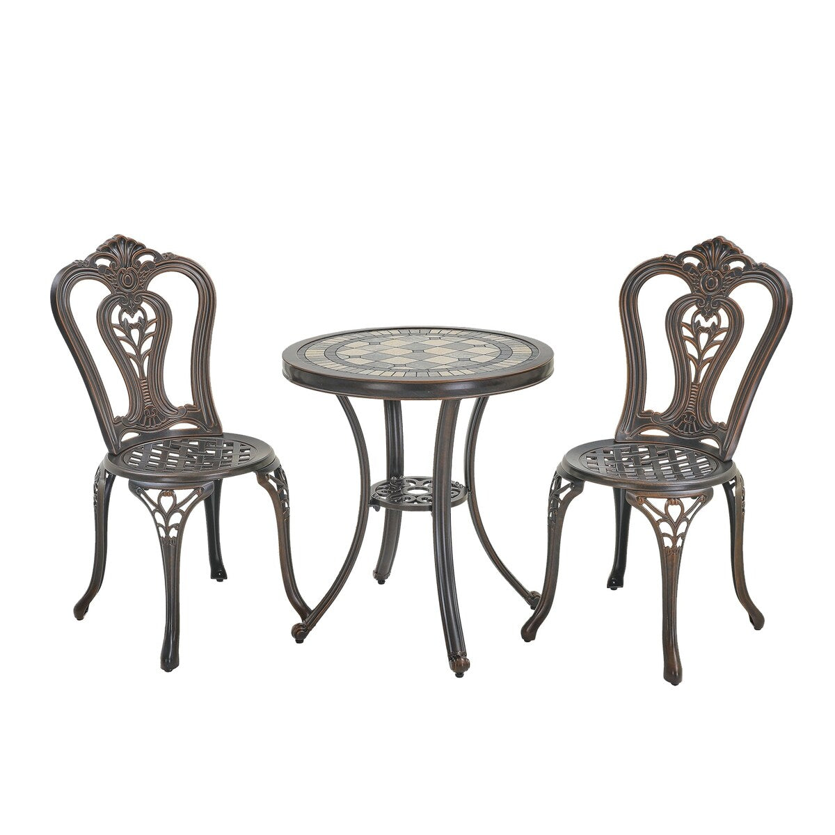 Ensemble table et chaises de bistrot 3 pièces en fonte d'aluminium