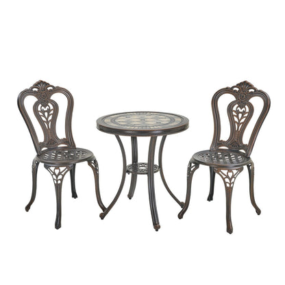Ensemble table et chaises de bistrot 3 pièces en fonte d'aluminium