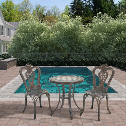 Ensemble table et chaises de bistrot 3 pièces en fonte d'aluminium