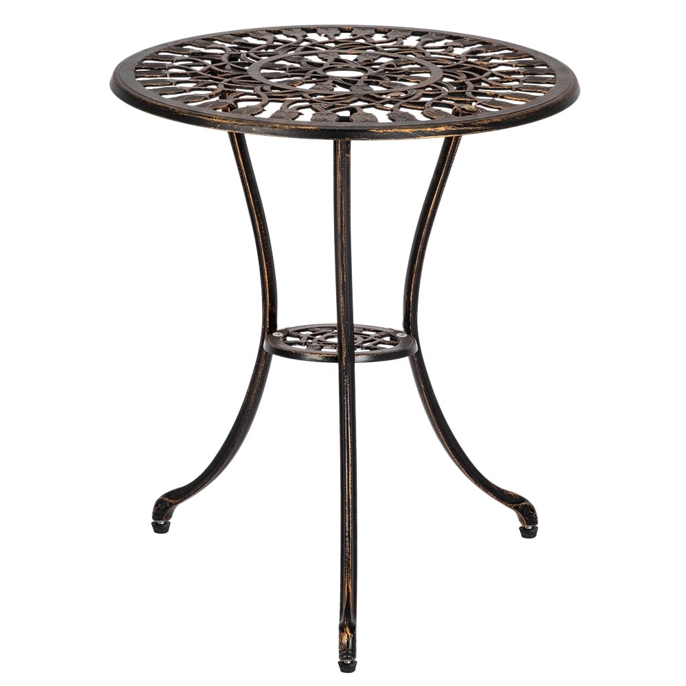 Ensemble de bistrot de patio 3 pièces en aluminium moulé, mobilier d'extérieur, design tulipe, finition cuivre antique, résistant à la rouille