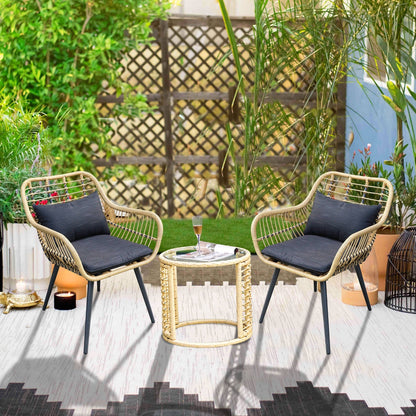 Ensemble bistrot rembourré 3 pièces avec chaises en osier et table d'appoint