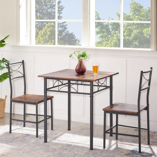 Ensemble de cuisine, salle à manger et patio 3 pièces, table et chaise marron rétro - Chaise : 15,6 L x 15,1 l x 33,8 H