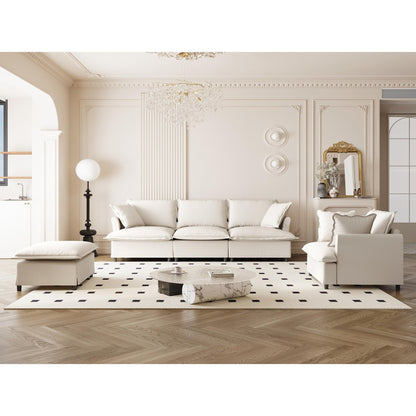 Ensemble de canapés de salon 3 pièces, canapé modulaire en L en chenille, canapé 3 places rembourré, fauteuil et pouf amovible