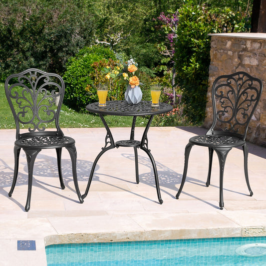 Ensemble de bistrot d'extérieur 3 pièces, ensemble de patio en fonte d'aluminium avec trou pour parasol