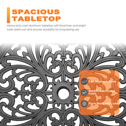 Ensemble de bistrot d'extérieur 3 pièces, ensemble de patio en fonte d'aluminium avec trou pour parasol