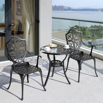 Ensemble de bistrot d'extérieur 3 pièces, ensemble de patio en fonte d'aluminium avec trou pour parasol