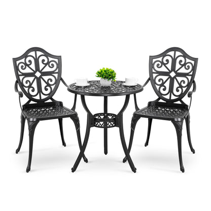 Ensemble de bistrot d'extérieur 3 pièces, ensemble de patio en fonte d'aluminium avec trou pour parasol
