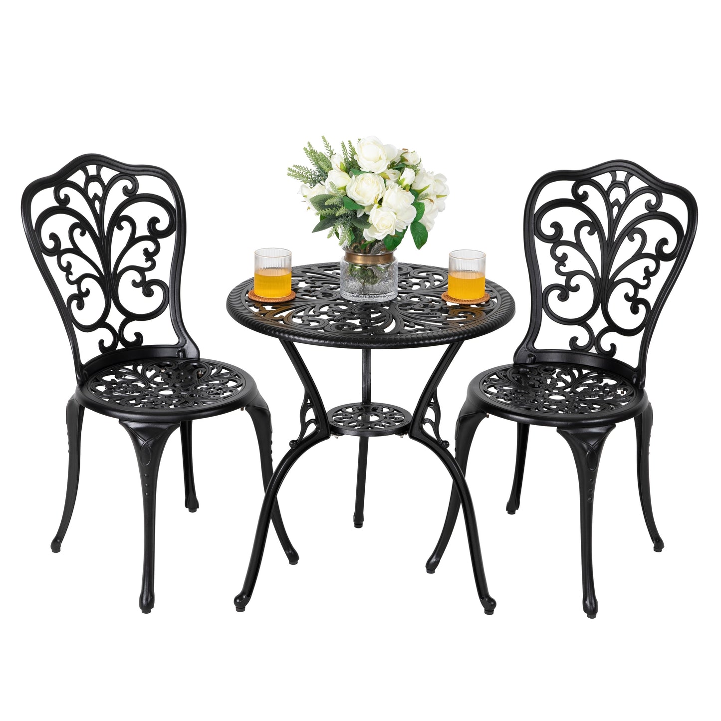 Ensemble de bistrot d'extérieur 3 pièces, ensemble de patio en fonte d'aluminium avec trou pour parasol