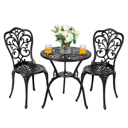 Ensemble de bistrot d'extérieur 3 pièces, ensemble de patio en fonte d'aluminium avec trou pour parasol