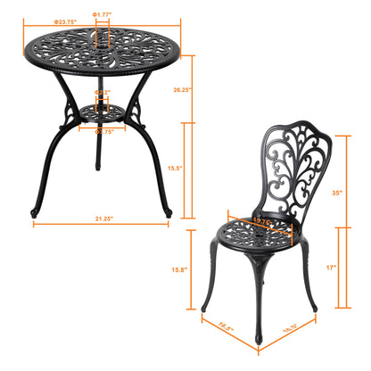 Ensemble de bistrot d'extérieur 3 pièces, ensemble de patio en fonte d'aluminium avec trou pour parasol