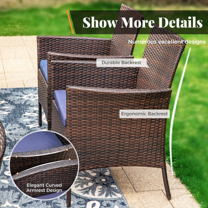 Ensemble bistrot d'extérieur 3 pièces : table de 22 cm avec trou pour parasol et 2 chaises en rotin – Noir