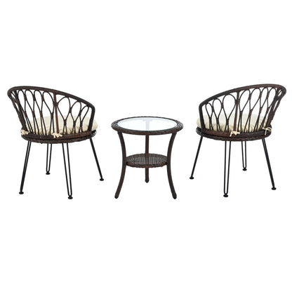 Ensemble de 3 chaises de jardin en rotin pour loisirs et conversation, avec 2 chaises et une table basse en verre