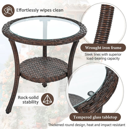 Ensemble de 3 chaises de jardin en rotin pour loisirs et conversation, avec 2 chaises et une table basse en verre