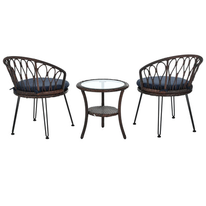 Ensemble de 3 chaises de jardin en rotin pour loisirs et conversation, avec 2 chaises et une table basse en verre