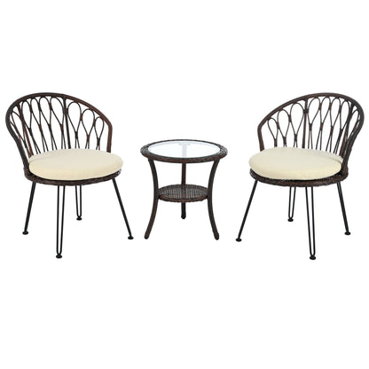 Ensemble de 3 chaises de jardin en rotin pour loisirs et conversation, avec 2 chaises et une table basse en verre