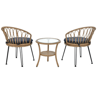 Ensemble de 3 chaises de jardin en rotin pour loisirs et conversation, avec 2 chaises et une table basse en verre