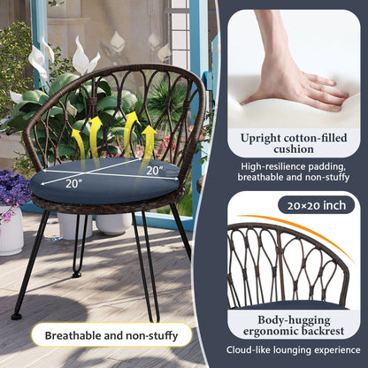 Ensemble de 3 chaises de jardin en rotin pour loisirs et conversation, avec 2 chaises et une table basse en verre
