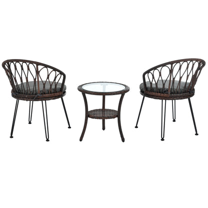 Ensemble de 3 chaises de jardin en rotin pour loisirs et conversation, avec 2 chaises et une table basse en verre