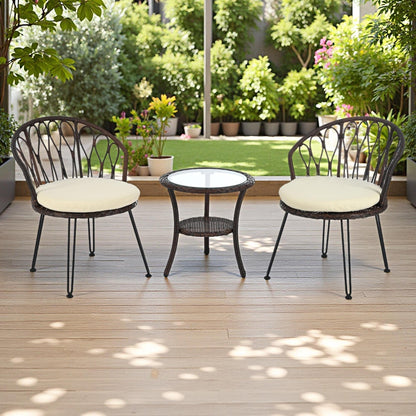 Ensemble de 3 chaises de jardin en rotin pour loisirs et conversation, avec 2 chaises et une table basse en verre