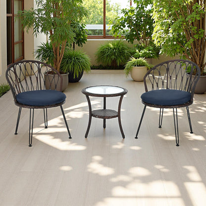 Ensemble de 3 chaises de jardin en rotin pour loisirs et conversation, avec 2 chaises et une table basse en verre