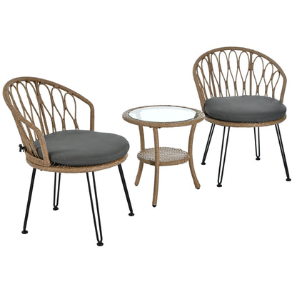 Ensemble de 3 chaises de jardin en rotin pour loisirs et conversation, avec 2 chaises et une table basse en verre