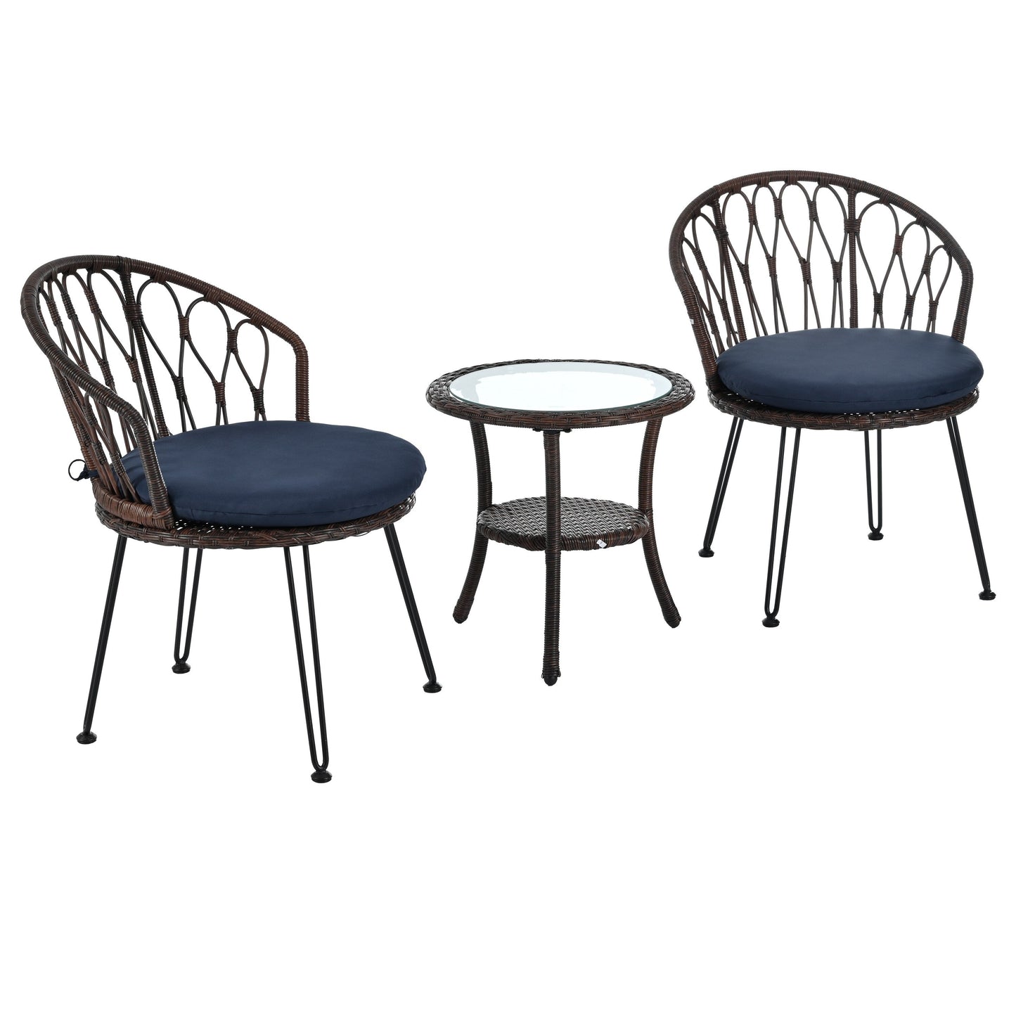 Ensemble de 3 chaises de jardin en rotin pour loisirs et conversation, avec 2 chaises et une table basse en verre