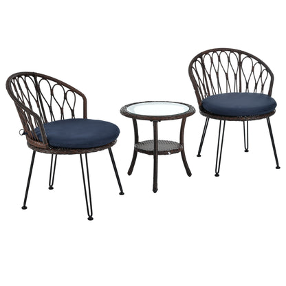 Ensemble de 3 chaises de jardin en rotin pour loisirs et conversation, avec 2 chaises et une table basse en verre