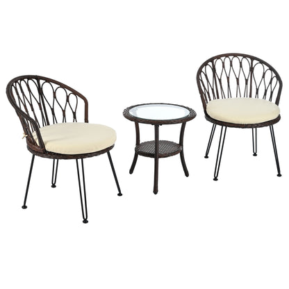 Ensemble de 3 chaises de jardin en rotin pour loisirs et conversation, avec 2 chaises et une table basse en verre