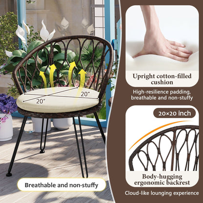 Ensemble de 3 chaises de jardin en rotin pour loisirs et conversation, avec 2 chaises et une table basse en verre
