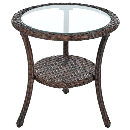 Ensemble de 3 chaises de jardin en rotin pour loisirs et conversation, avec 2 chaises et une table basse en verre