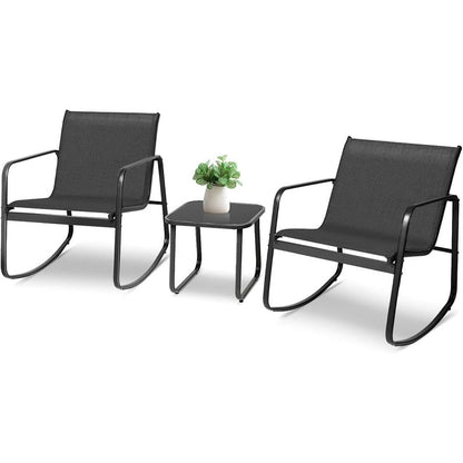 Ensemble bistro 3 pièces pour patio extérieur avec chaises à bascule et table basse en verre