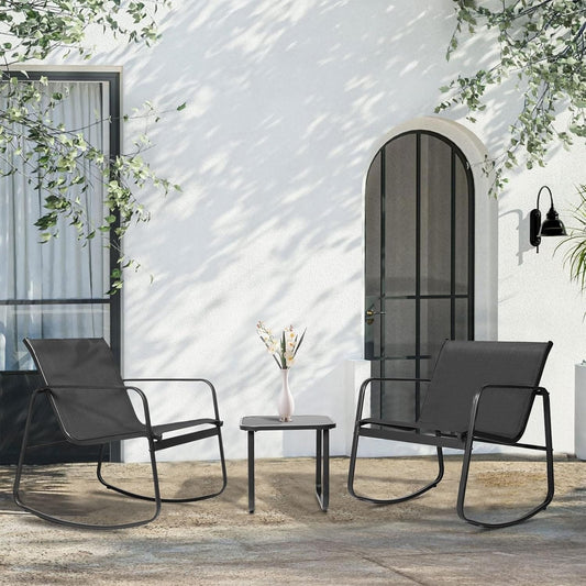 Ensemble bistro 3 pièces pour patio extérieur avec chaises à bascule et table basse en verre