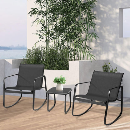 Ensemble bistro 3 pièces pour patio extérieur avec chaises à bascule et table basse en verre