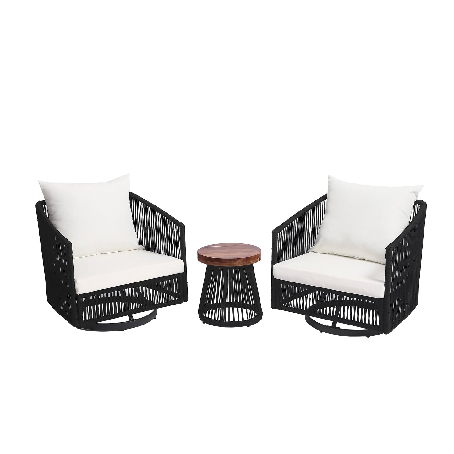 Ensemble de 3 chaises longues pivotantes d'extérieur pour jardin