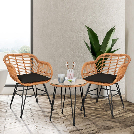 Ensemble de 3 meubles de jardin en osier avec coussins pour terrasse, piscine, jardin - 21,2 L x 23,6 l x 31,5 H