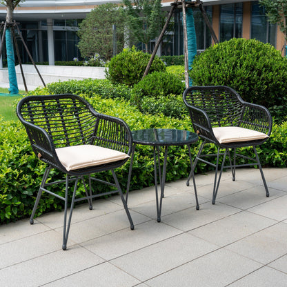 Ensemble de 3 meubles de jardin en osier avec coussins pour terrasse, piscine, jardin - 21,2 L x 23,6 l x 31,5 H